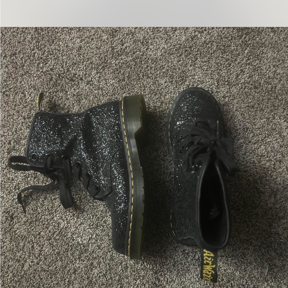 Dr. Martens Black Glitter Combat Boots - Picture 2 of 5